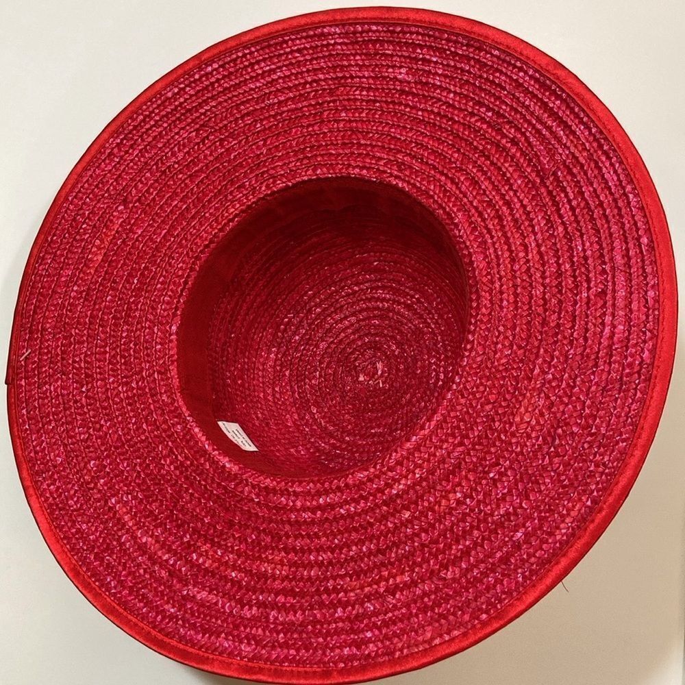 Liya 💯 Straw Women’s Elegant Red Wide-Brimmed Hat With Floral Embellishments - Picture 9 of 14